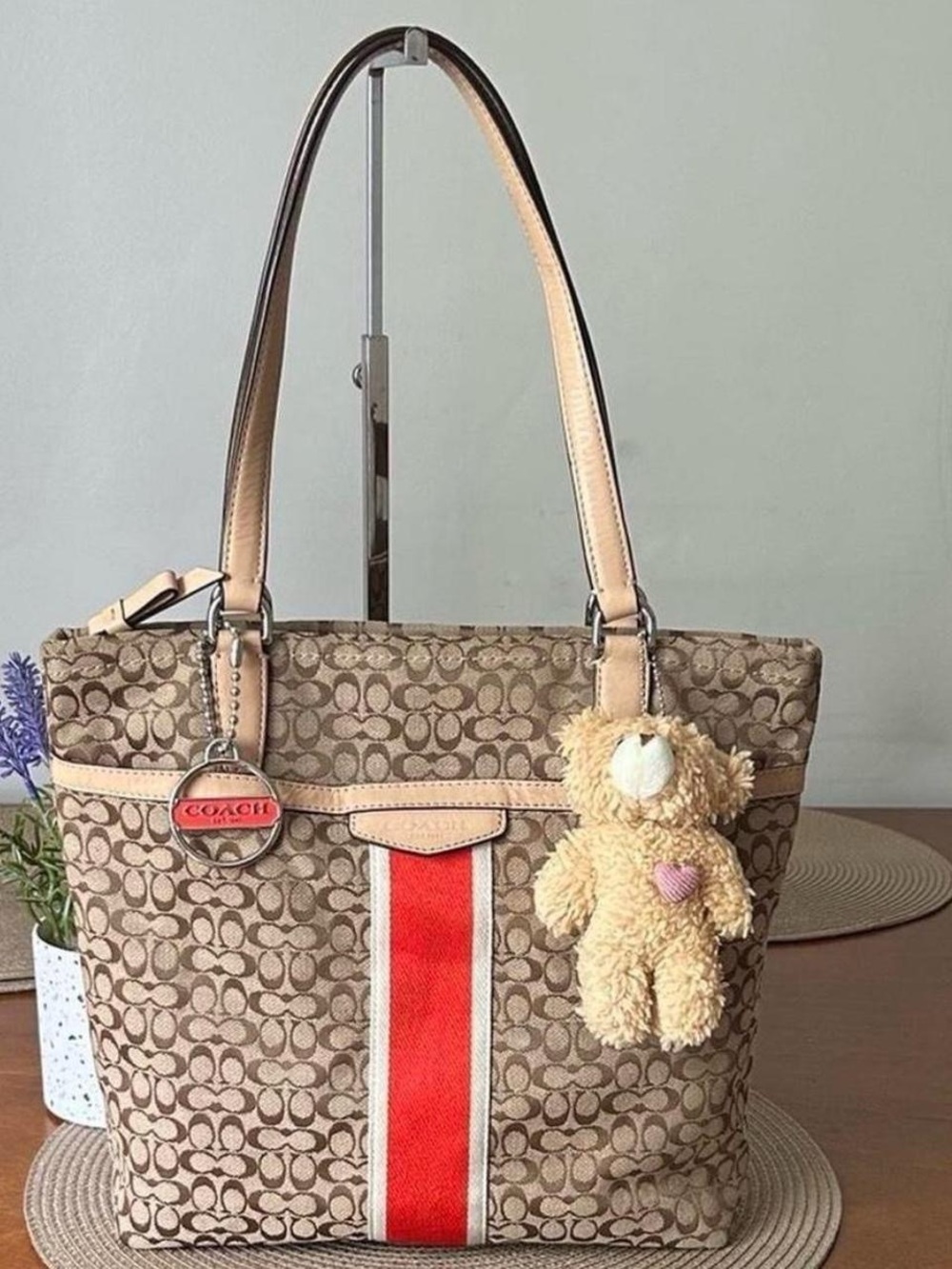 Coach Vintage Signature Canvas Tote with orange Stripe